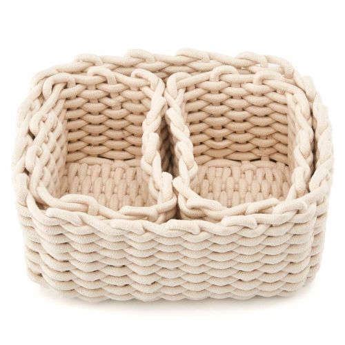  EZOWare Set of 3 Decorative Woven Cotton Rope Baskets and Storage Organizer, Perfect for Storing Small Household Items (White)