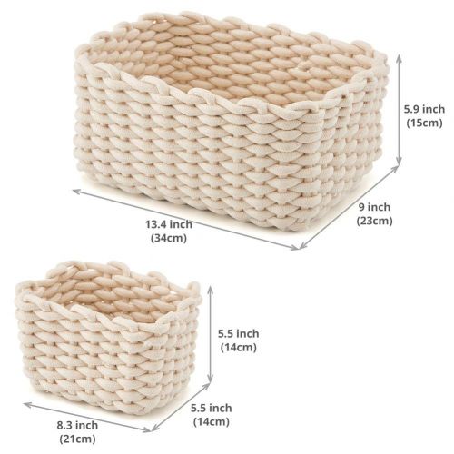  EZOWare Set of 3 Decorative Woven Cotton Rope Baskets and Storage Organizer, Perfect for Storing Small Household Items (White)
