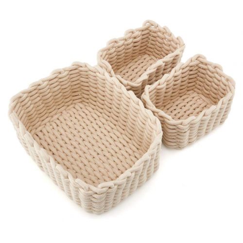  EZOWare Set of 3 Decorative Woven Cotton Rope Baskets and Storage Organizer, Perfect for Storing Small Household Items (White)