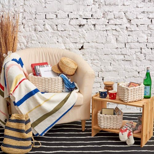  EZOWare Set of 3 Decorative Woven Cotton Rope Baskets and Storage Organizer, Perfect for Storing Small Household Items (White)