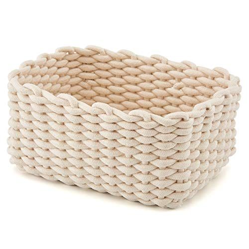  EZOWare Set of 3 Decorative Woven Cotton Rope Baskets and Storage Organizer, Perfect for Storing Small Household Items (White)