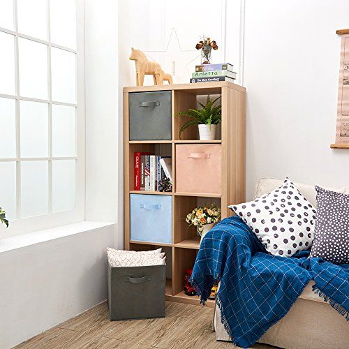  EZOWare Set of 4 Foldable Fabric Basket Bin, Collapsible Storage Cube Boxes for Nursery Toys (13 x 15 x 13 inches) (Gray)
