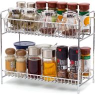EZOWare 2-Tier Standing Spice Seasoning Rack, Jars Bottles Cans Storage Organizer Holder Shelf for Kitchen Pantry Bathroom Countertop - Chrome
