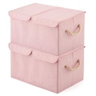 EZOWare Large Storage Boxes [2-Pack] Large Linen Fabric Foldable Storage Cubes Bin Box Containers...