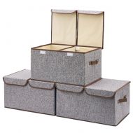 Large Storage Boxes [3-Pack] EZOWare Large Linen Fabric Foldable Storage Cubes Bin Box Containers...