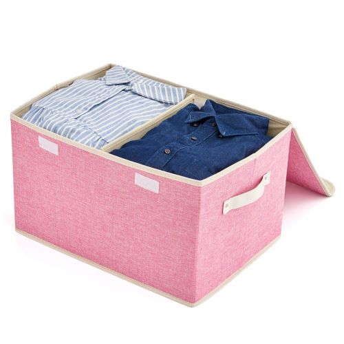  Large Storage Boxes [3-Pack] EZOWare Large Linen Fabric Foldable Storage Cubes Bin Box Containers...