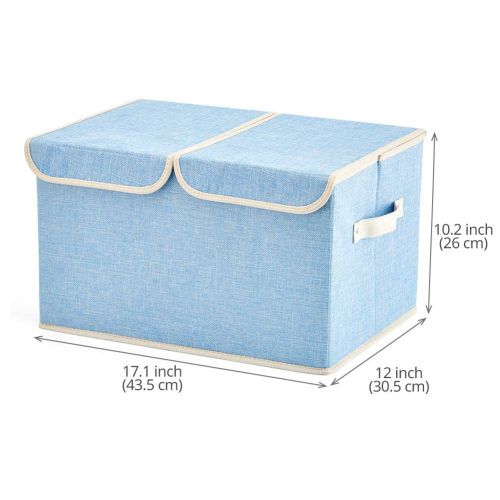  Large Storage Boxes [3-Pack] EZOWare Large Linen Fabric Foldable Storage Cubes Bin Box Containers...