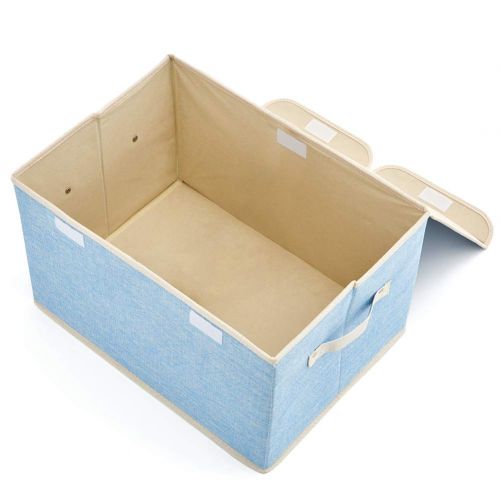  Large Storage Boxes [3-Pack] EZOWare Large Linen Fabric Foldable Storage Cubes Bin Box Containers...