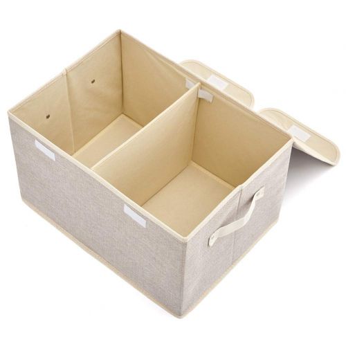  Large Storage Boxes [3-Pack] EZOWare Large Linen Fabric Foldable Storage Cubes Bin Box Containers...