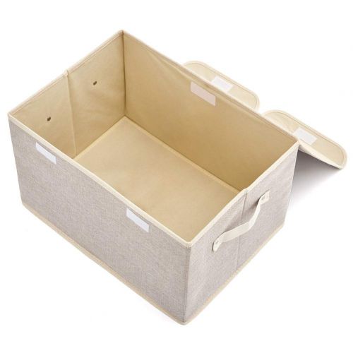  Large Storage Boxes [3-Pack] EZOWare Large Linen Fabric Foldable Storage Cubes Bin Box Containers...