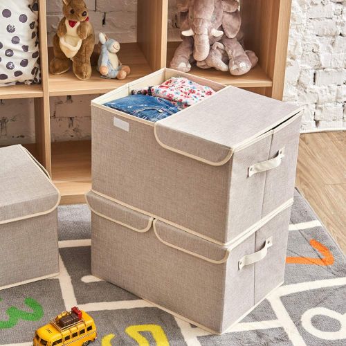  Large Storage Boxes [3-Pack] EZOWare Large Linen Fabric Foldable Storage Cubes Bin Box Containers...