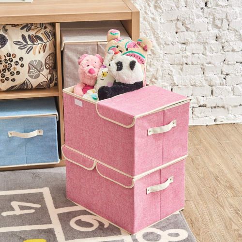  Large Storage Boxes [3-Pack] EZOWare Large Linen Fabric Foldable Storage Cubes Bin Box Containers...