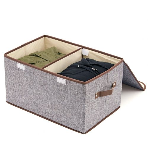  Large Storage Boxes [3-Pack] EZOWare Large Linen Fabric Foldable Storage Cubes Bin Box Containers...