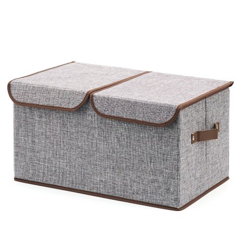  Large Storage Boxes [3-Pack] EZOWare Large Linen Fabric Foldable Storage Cubes Bin Box Containers...