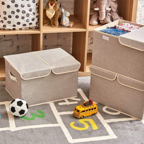  Large Storage Boxes [3-Pack] EZOWare Large Linen Fabric Foldable Storage Cubes Bin Box Containers...