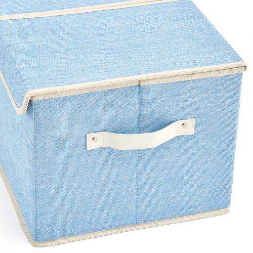  Large Storage Boxes [3-Pack] EZOWare Large Linen Fabric Foldable Storage Cubes Bin Box Containers...