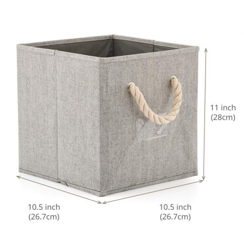  Set of 4 EZOWare Foldable Bamboo Fabric Storage Bin with Cotton Rope Handle, Collapsible Resistant...