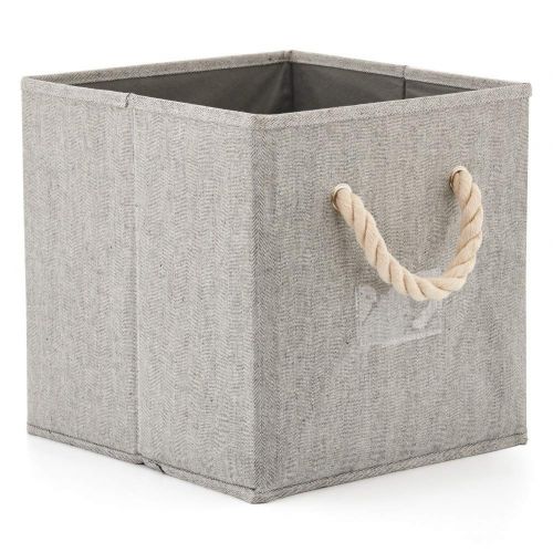  Set of 4 EZOWare Foldable Bamboo Fabric Storage Bin with Cotton Rope Handle, Collapsible Resistant...