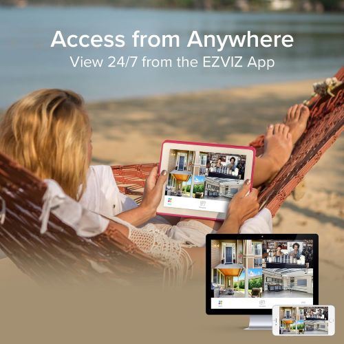  EZVIZ FULL HD 1080p Outdoor Surveillance System, 6 Weatherproof HD Security Cameras, 8 Channel 2TB DVR Storage, 100ft Night Vision, Customizable Motion Detection