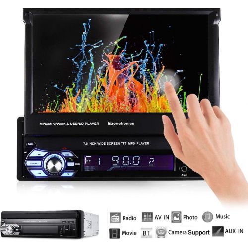  Ezonetronics Single 1Din 7 inch Slip Down Car Stereo,in Dash 1080P TFTLCD Touch Screen Car FM Radio Receiver with USBSD,MP4MP5 Car Player Support Rear Camera for Retractable Car