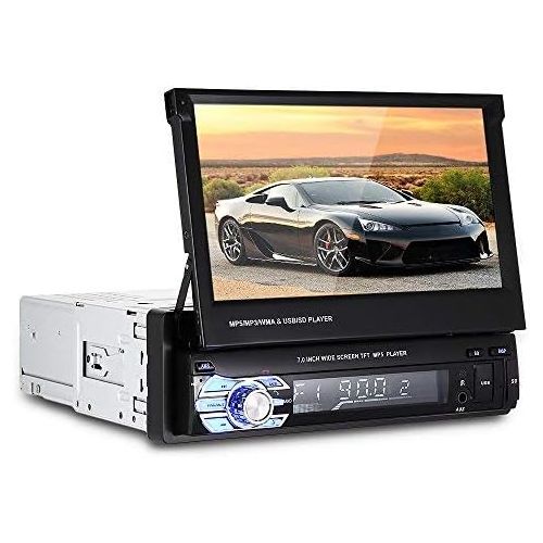  Ezonetronics Single 1Din 7 inch Slip Down Car Stereo,in Dash 1080P TFTLCD Touch Screen Car FM Radio Receiver with USBSD,MP4MP5 Car Player Support Rear Camera for Retractable Car