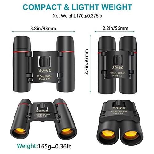  [아마존베스트]Eaaerr Compact binoculars, 30 x 60 folding telescope with night vision in low light conditions for adults and children, perfect for bird watching, outdoor hunting, hiking, concerts