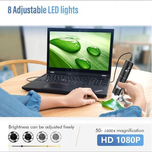  [아마존베스트]Eaaerr USB Digital Mikroskop, 1080P Kamera 50x-1600x Vergroesserung endoskop 8 LED-Leuchte Mini-Handmikroskop mit Stander Ideal fuer Kinder, Studenten kompatibel Android OTG-Handy, Windows 7