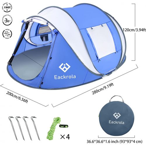  Eackrola 2/4-Person-Tent, Instant Pop up Tent for Camping, Easy Setup Beach Tent Sun Shelter - Ventilated Mesh Windows, Water Resistant, Carry Bag Included