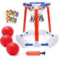 EagleStone Pool Basketball Toys, Floating Basketball Hoop for Pool Game, Inflatable Swimming Pool Toys for Toddlers with 3 Large Balls, Pump, Water Basketball Hoops w/Stickers for Kids and Adults