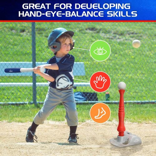  EagleStone Kids Baseball Tee, T-Ball Set for Toddlers Sport Toy Game Includes 6 Balls- Adjustable T Height, Fun Toddler t Ball Set Adapts with Your Childs Growth Spurts, Improves Batting Skil