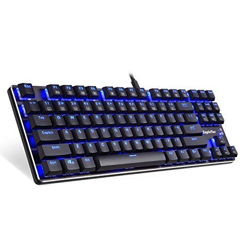  EagleTec KG060-BR LED Blue Backlit Mechanical Gaming Keyboard Low Profile Mechanical Gamers Keyboard 87 Key Metal Mechanical Computer USB Gaming Keyboard for PC Quiet Cherry Brown