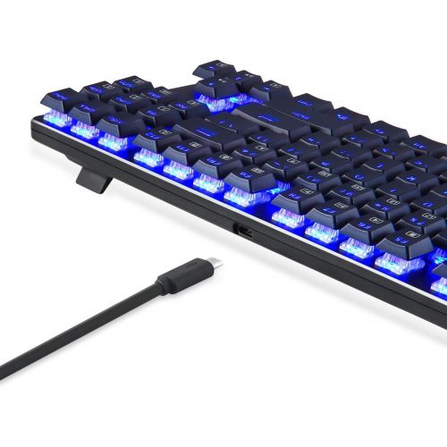  EagleTec KG060-BR LED Blue Backlit Mechanical Gaming Keyboard Low Profile Mechanical Gamers Keyboard 87 Key Metal Mechanical Computer USB Gaming Keyboard for PC Quiet Cherry Brown