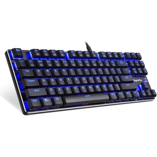  EagleTec KG060-BR LED Blue Backlit Mechanical Gaming Keyboard Low Profile Mechanical Gamers Keyboard 87 Key Metal Mechanical Computer USB Gaming Keyboard for PC Quiet Cherry Brown