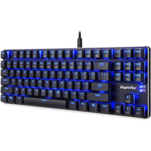  EagleTec KG060-BR LED Blue Backlit Mechanical Gaming Keyboard Low Profile Mechanical Gamers Keyboard 87 Key Metal Mechanical Computer USB Gaming Keyboard for PC Quiet Cherry Brown