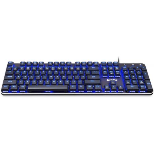  EagleTec KG050-BR LED Blue Backlit Mechanical Gaming Keyboard Low Profile Mechanical Gamers Keyboard 104 Key Metal Mechanical Computer USB Gaming Keyboard for PC Quiet Cherry Brown