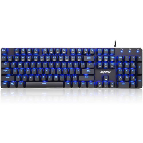  EagleTec KG050-BR LED Blue Backlit Mechanical Gaming Keyboard Low Profile Mechanical Gamers Keyboard 104 Key Metal Mechanical Computer USB Gaming Keyboard for PC Quiet Cherry Brown