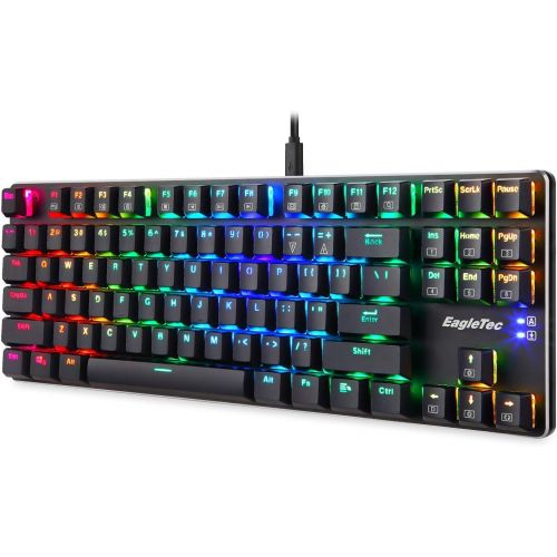  EagleTec KG060-BR RGB LED Backlit Mechanical Gaming Keyboard Low Profile Mechanical Gamers Keyboard 87 Key Metal Mechanical Computer USB Gaming Keyboard for PC Quiet Cherry Brown E