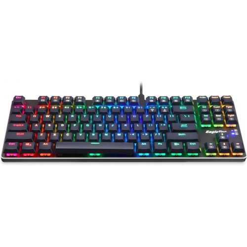  EagleTec KG060-BR RGB LED Backlit Mechanical Gaming Keyboard Low Profile Mechanical Gamers Keyboard 87 Key Metal Mechanical Computer USB Gaming Keyboard for PC Quiet Cherry Brown E