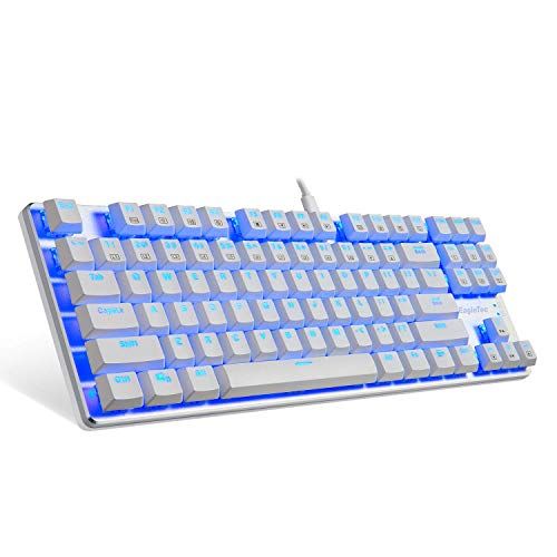  EagleTec KG061-BR Blue LED Backlit Mechanical Gaming Keyboard Low Profile Mechanical Gamers Keyboard 87 Key Mechanical Computer USB Gaming Keyboard for PC Quiet Cherry Brown Switch