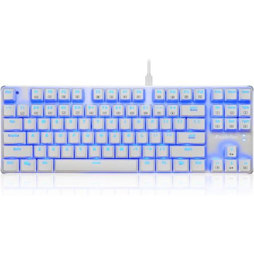  EagleTec KG061-BR Blue LED Backlit Mechanical Gaming Keyboard Low Profile Mechanical Gamers Keyboard 87 Key Mechanical Computer USB Gaming Keyboard for PC Quiet Cherry Brown Switch