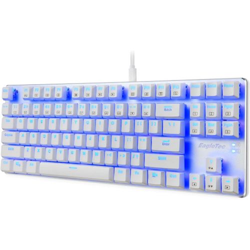  EagleTec KG061-BR Blue LED Backlit Mechanical Gaming Keyboard Low Profile Mechanical Gamers Keyboard 87 Key Mechanical Computer USB Gaming Keyboard for PC Quiet Cherry Brown Switch