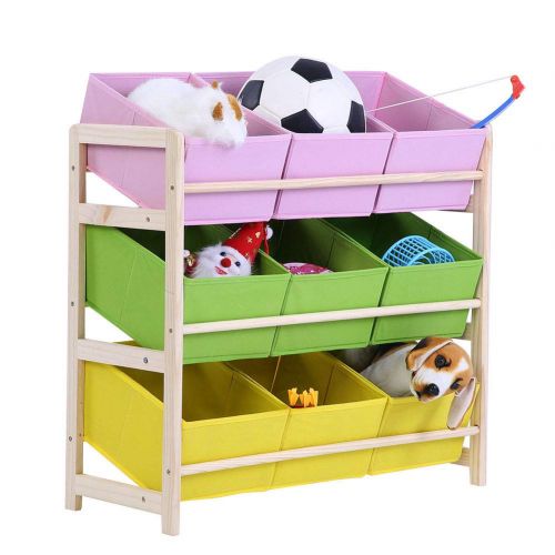  Eak98shop eak98shop Large Kids Children Book Toy Storage Box 9 Bin Wood Shelf Rack Bookcase Bedroom Playroom Nursery Organizer Case