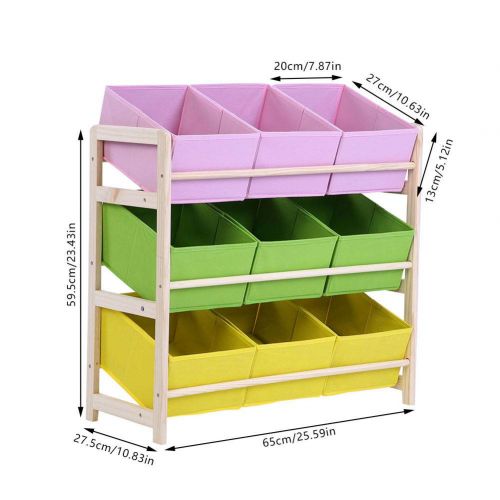  Eak98shop eak98shop Large Kids Children Book Toy Storage Box 9 Bin Wood Shelf Rack Bookcase Bedroom Playroom Nursery Organizer Case