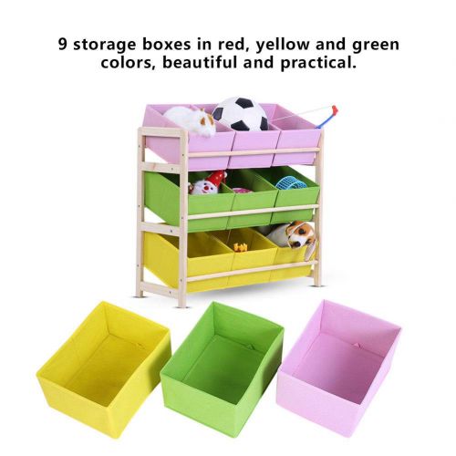  Eak98shop eak98shop Large Kids Children Book Toy Storage Box 9 Bin Wood Shelf Rack Bookcase Bedroom Playroom Nursery Organizer Case