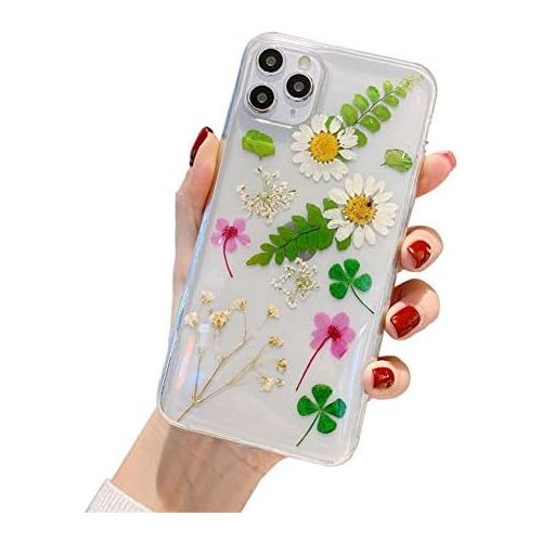  [아마존베스트]Ealetim Glitter Case Compatible with iPhone 11 Case, Ultra Thin Soft Silicone Pressed Dried Flowers Crystal Gel Shockproof Mobile Phone Case with Soft TPU Bumper Cover Protective C