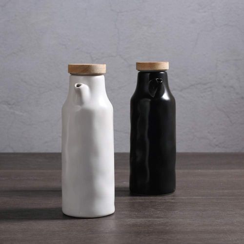  Eanatah Ceramics Dispenser Bottle,Olive Oil/Soy Sauce/Vinegar Cruet, Liquid Condiment Dispenser for Kitchen Cooking,320ml (Ceramics-W)