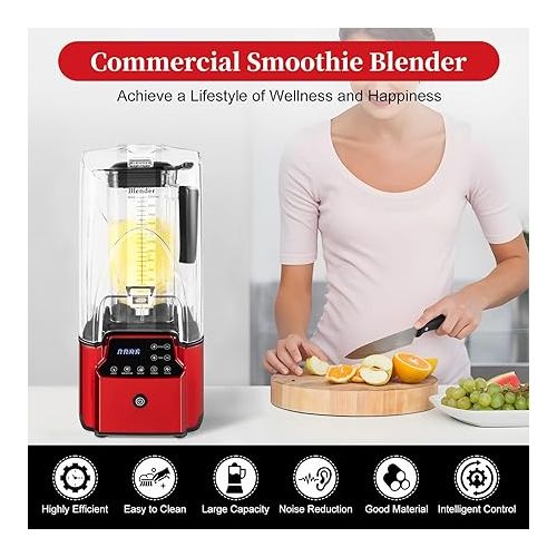  Eapmic Soundproof Blender, 2200W Commercial Smoothie Countertop Blender, Red