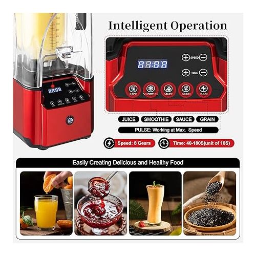  Eapmic Soundproof Blender, 2200W Commercial Smoothie Countertop Blender, Red