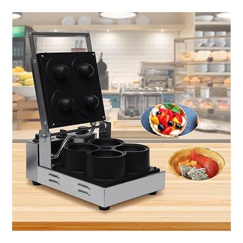  1800W Commercial Ice Cream Cone Waffle Maker Machine 4 Pcs Nonstick Pizza Bowl Machine Bowl Shape Ice Cream Shell Waffle Iron Baker Machine for Waffles 110V Household Waffle Bowl Maker