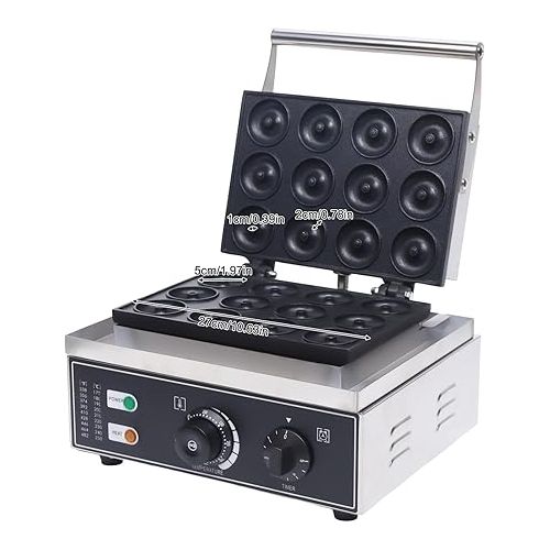  Mini Donut Electric Maker Machine Nonstick Commercial Doughnut Baker Home Baker Machine Stainless Steel Makes 12 Doughnuts Countertop Mini Cupcake, Mini-Pie and Quiche, Waffle Maker 1500W (12 Pcs)